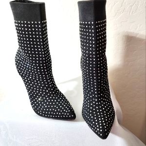 Catherine Malandrino Black Crystal-Studded Pointed Sock Booties